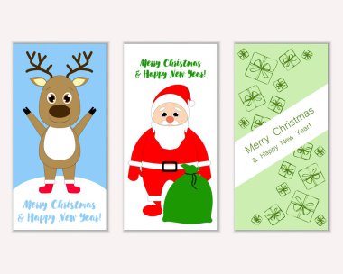 Renkli Noel kartları yılbaşı süslemeleri ve Noel Baba vektör çizim ile