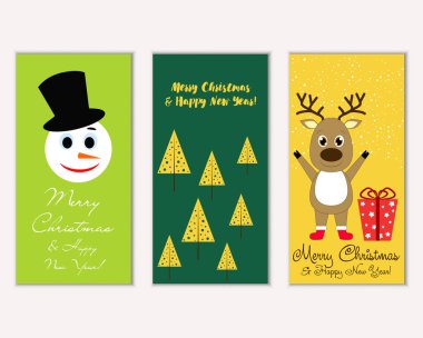 Renkli Noel kartları yılbaşı süsleri ve kardan adam vektör çizim ile