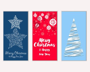 Mutlu Noeller ve mutlu yeni yıl tebrik kartları. Vektör çizim   