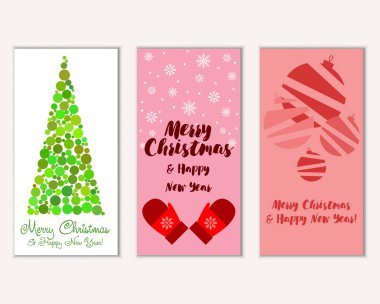 Mutlu Noeller ve mutlu yeni yıl tebrik kartları. Vektör çizim   