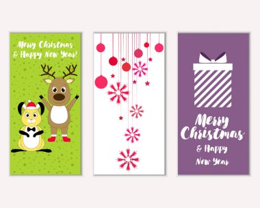 mutlu Noeller ve mutlu yeni yıl tebrik kartları vektör çizim      