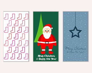 Mutlu Noeller ve mutlu yeni yıl tebrik kartları. Vektör çizim   