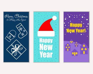 mutlu Noeller ve mutlu yeni yıl tebrik kartları vektör çizim