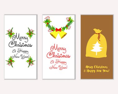 mutlu Noeller ve mutlu yeni yıl tebrik kartları vektör çizim