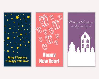 mutlu Noeller ve mutlu yeni yıl tebrik kartları vektör çizim     