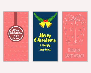 mutlu Noeller ve mutlu yeni yıl tebrik kartları vektör çizim       