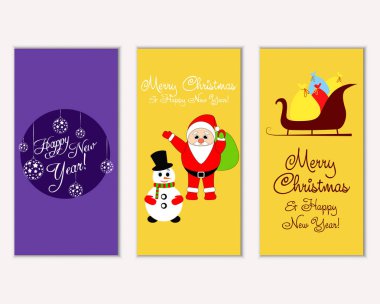 mutlu Noeller ve mutlu yeni yıl tebrik kartları vektör çizim
