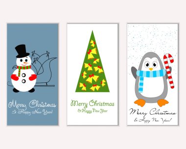 Mutlu Noeller ve mutlu yeni yıl tebrik kartları. Vektör çizim   