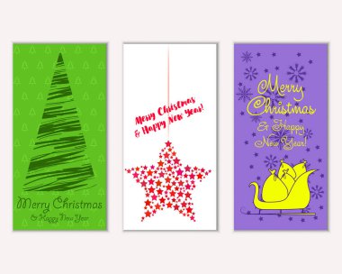 Mutlu Noeller ve mutlu yeni yıl tebrik kartları. Vektör çizim 