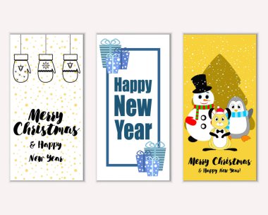 mutlu Noeller ve mutlu yeni yıl tebrik kartları vektör çizim     