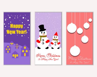 mutlu Noeller ve mutlu yeni yıl tebrik kartları vektör çizim