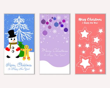 Mutlu Noeller ve mutlu yeni yıl tebrik kartları. Vektör çizim       