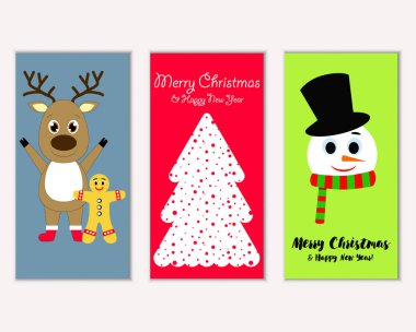 Renkli Noel kartları yılbaşı süsleri ve kardan adam vektör çizim ile