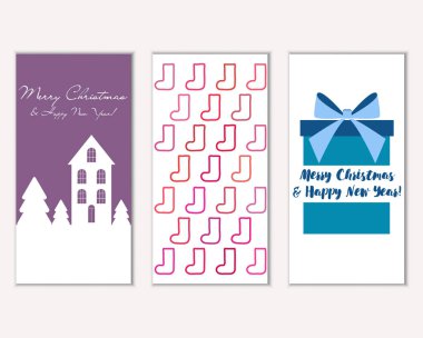 mutlu Noeller ve mutlu yeni yıl tebrik kartları vektör çizim     