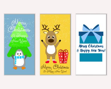 Mutlu Noeller ve mutlu yeni yıl tebrik kartları. Vektör çizim   
