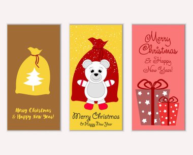 Mutlu Noeller ve mutlu yeni yıl tebrik kartları. Vektör çizim 