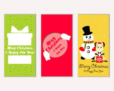 Mutlu Noeller ve mutlu yeni yıl tebrik kartları. Vektör çizim   