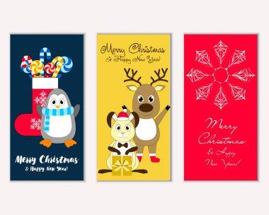 mutlu Noeller ve mutlu yeni yıl tebrik kartları vektör çizim   