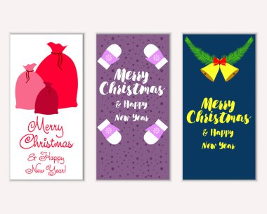 mutlu Noeller ve mutlu yeni yıl tebrik kartları vektör çizim       