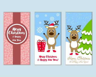 mutlu Noeller ve mutlu yeni yıl tebrik kartları vektör çizim
