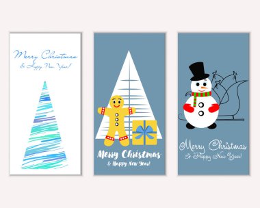 Mutlu Noeller ve mutlu yeni yıl tebrik kartları. Vektör çizim   