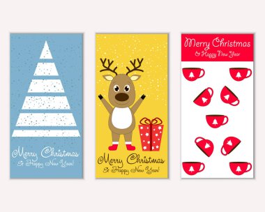 mutlu Noeller ve mutlu yeni yıl tebrik kartları vektör çizim       