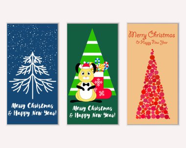 mutlu Noeller ve mutlu yeni yıl tebrik kartları vektör çizim