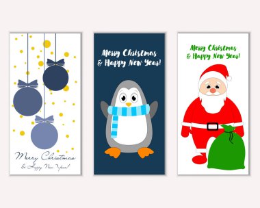 Renkli Noel kartları yılbaşı süslemeleri ve Noel Baba vektör çizim ile