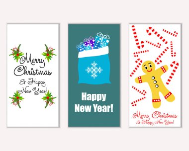 mutlu Noeller ve mutlu yeni yıl tebrik kartları vektör çizim