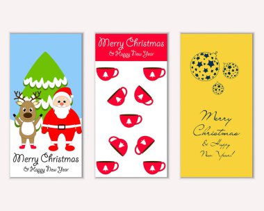 mutlu Noeller ve mutlu yeni yıl tebrik kartları vektör çizim