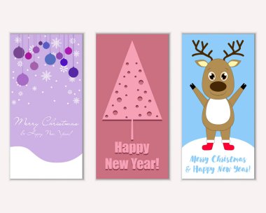 Mutlu Noeller ve mutlu yeni yıl tebrik kartları. Vektör çizim       
