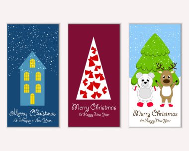 Mutlu Noeller ve mutlu yeni yıl tebrik kartları. Vektör çizim 