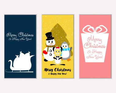 mutlu Noeller ve mutlu yeni yıl tebrik kartları vektör çizim     