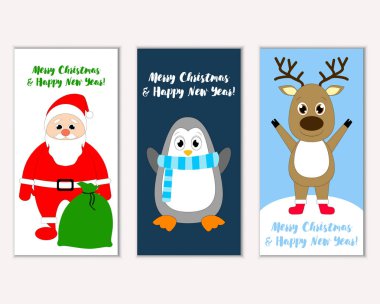 Renkli Noel kartları yılbaşı süslemeleri ve Noel Baba vektör çizim ile