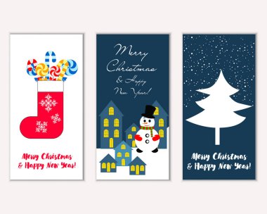 mutlu Noeller ve mutlu yeni yıl tebrik kartları vektör çizim