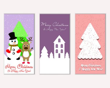 Mutlu Noeller ve mutlu yeni yıl tebrik kartları. Vektör çizim   