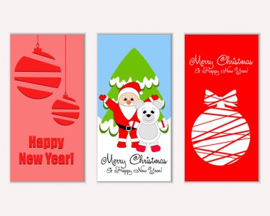mutlu Noeller ve mutlu yeni yıl tebrik kartları vektör çizim