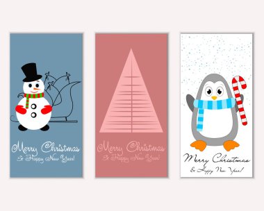 Mutlu Noeller ve mutlu yeni yıl tebrik kartları. Vektör çizim   