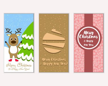 mutlu Noeller ve mutlu yeni yıl tebrik kartları vektör çizim