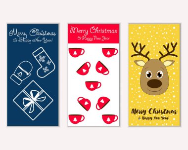 mutlu Noeller ve mutlu yeni yıl tebrik kartları vektör çizim