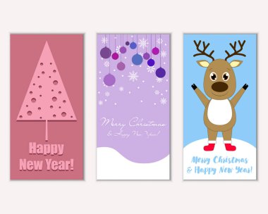 Mutlu Noeller ve mutlu yeni yıl tebrik kartları. Vektör çizim       