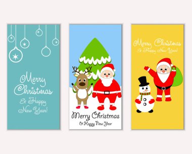 mutlu Noeller ve mutlu yeni yıl tebrik kartları vektör çizim       