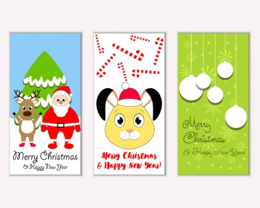 mutlu Noeller ve mutlu yeni yıl tebrik kartları vektör çizim       