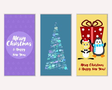 Mutlu Noeller ve mutlu yeni yıl tebrik kartları. Vektör çizim 