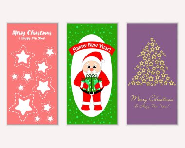 mutlu Noeller ve mutlu yeni yıl tebrik kartları vektör çizim