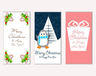 mutlu Noeller ve mutlu yeni yıl tebrik kartları vektör çizim     