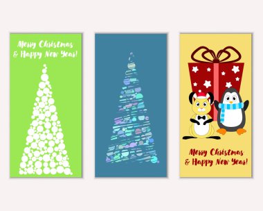 Mutlu Noeller ve mutlu yeni yıl tebrik kartları. Vektör çizim 