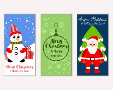 mutlu Noeller ve mutlu yeni yıl tebrik kartları vektör çizim
