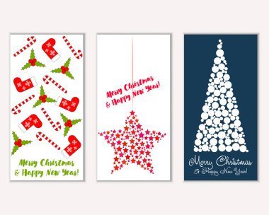 Mutlu Noeller ve mutlu yeni yıl tebrik kartları. Vektör çizim   