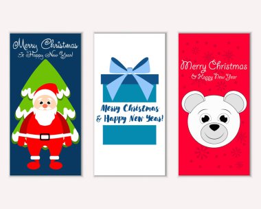 mutlu Noeller ve mutlu yeni yıl tebrik kartları vektör çizim     